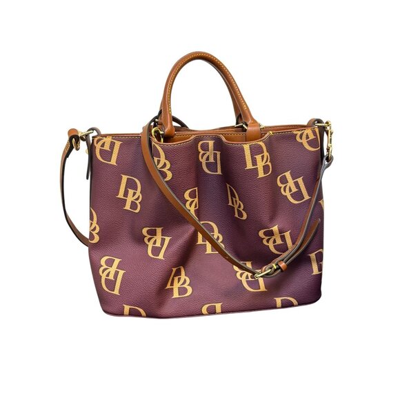 Dooney & Bourke Monogram Burgundy Leather Shoulder Bag With Adjustable Strap - Picture 2 of 10